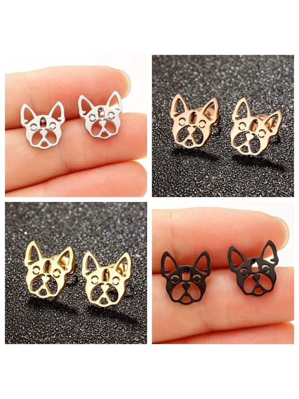 Frenchie Pup Face Stainless Steel Stud Earrings #1199